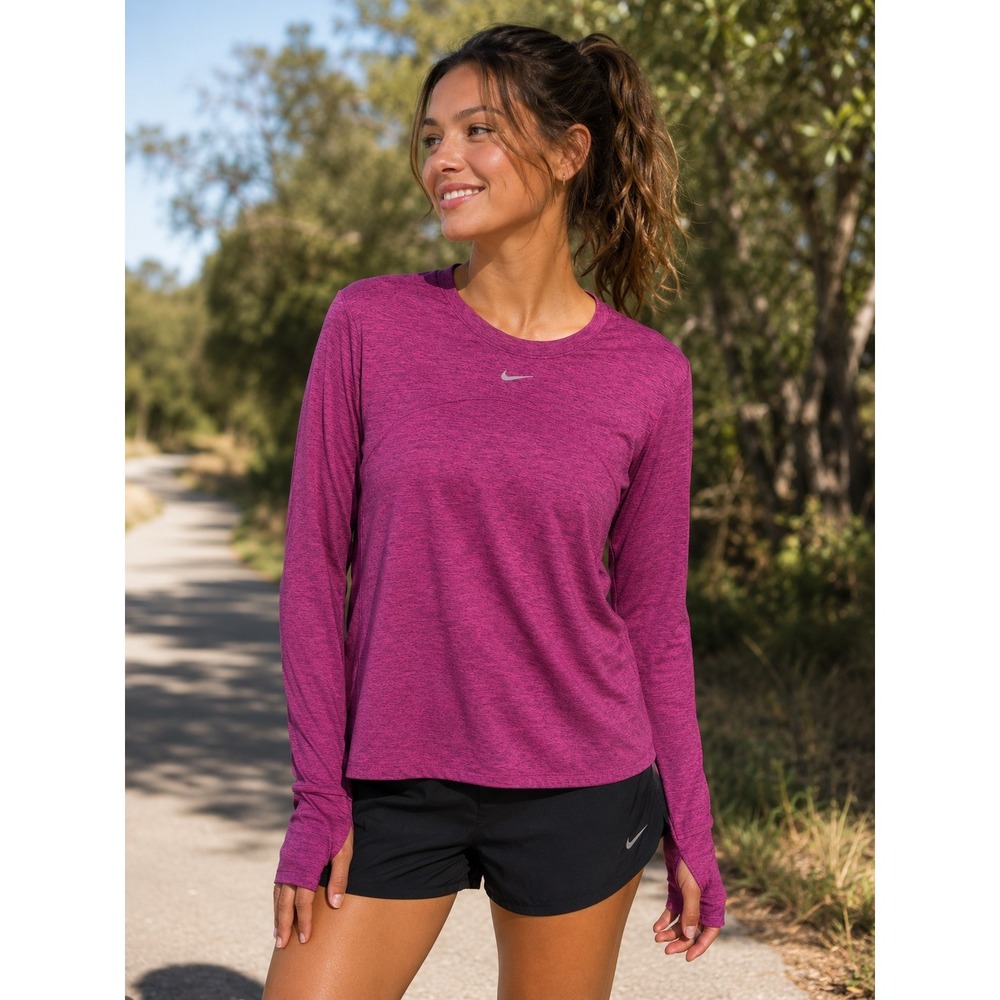 Nike‎ Running Dri-FIT Long Sleeve Shirt Magenta Heather Thumbhole Back Pocket M